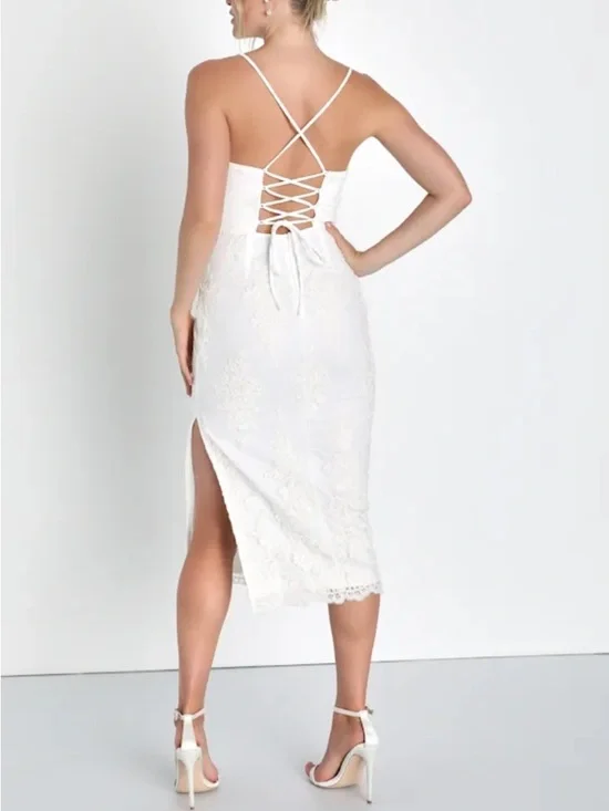 Lulu's White Lace Midi Slip Dress - Picture 2 of 3